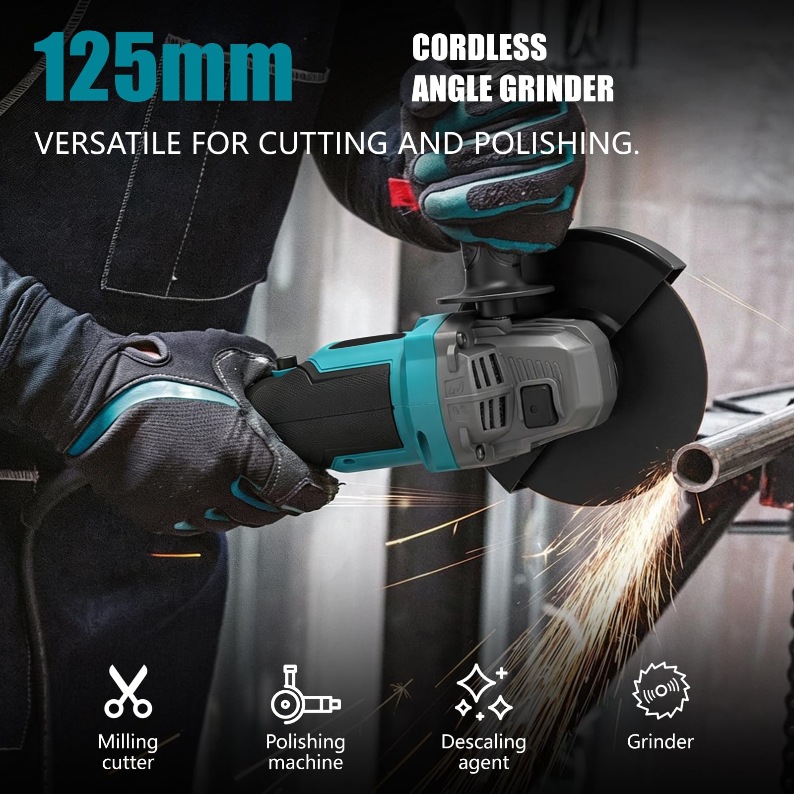 Akumulatorowa szlifierka kątowa do Makita 18V, bezszczotkowa 1200W, 125mm akumulatorowa szlifierka kątowa z 3 prędkościami z 2 tarczami szlifierskimi, 2 tarczami tnącymi do cięcia, szlifowania i