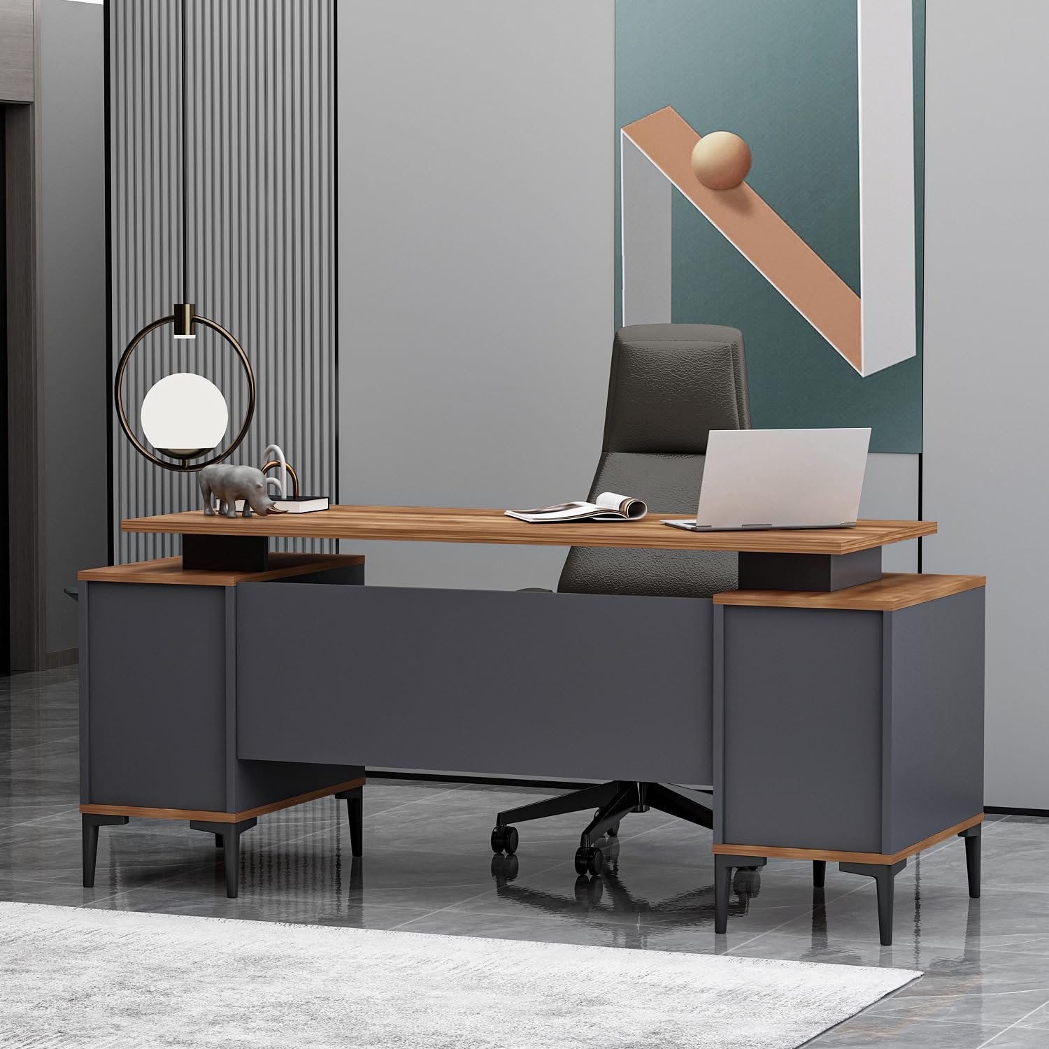 Homidea Branco Scrivania Direzionale – Scrivania da ufficio moderna con spazio di archiviazione (Rovere Antracite)