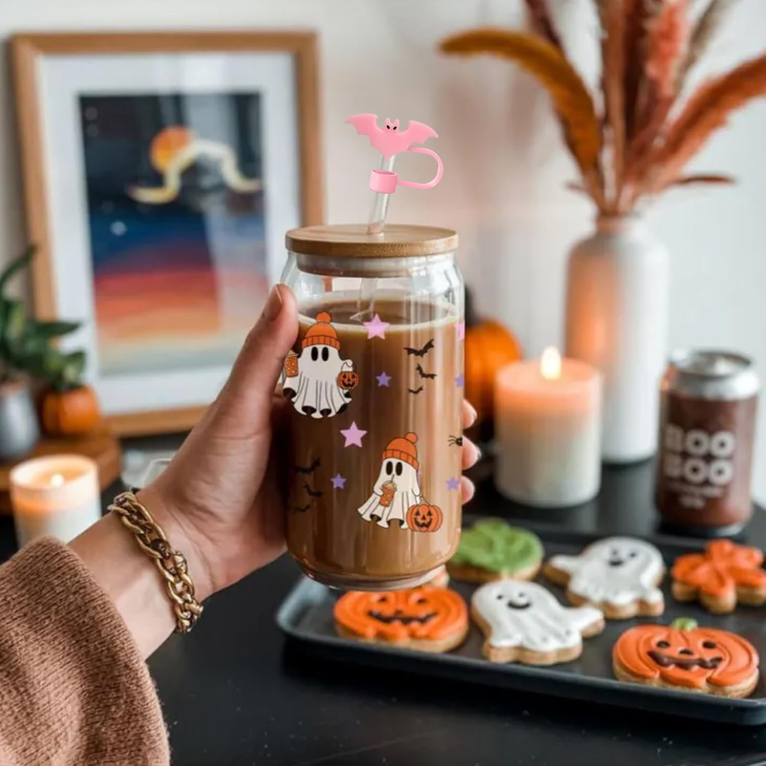 Halloween Bat Stanley Cover for Stanley Cup, 4Pcs Bats Straw Toppers Cute Pink Black Purple Orange Straws Tips Lids 10mm/0.4In Silicone Halloween Straw Caps for Party Decor Cup Accessories - Image 4