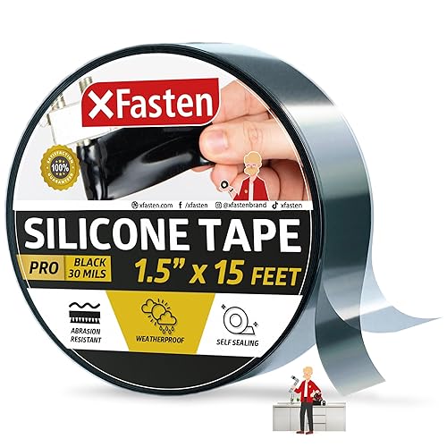 XFasten Cinta de silicona autofusible Pro, negra, 1.5 pulgadas x 15 pies, cinta de sellado de goma de silicona resistente a la intemperie de 30 mils