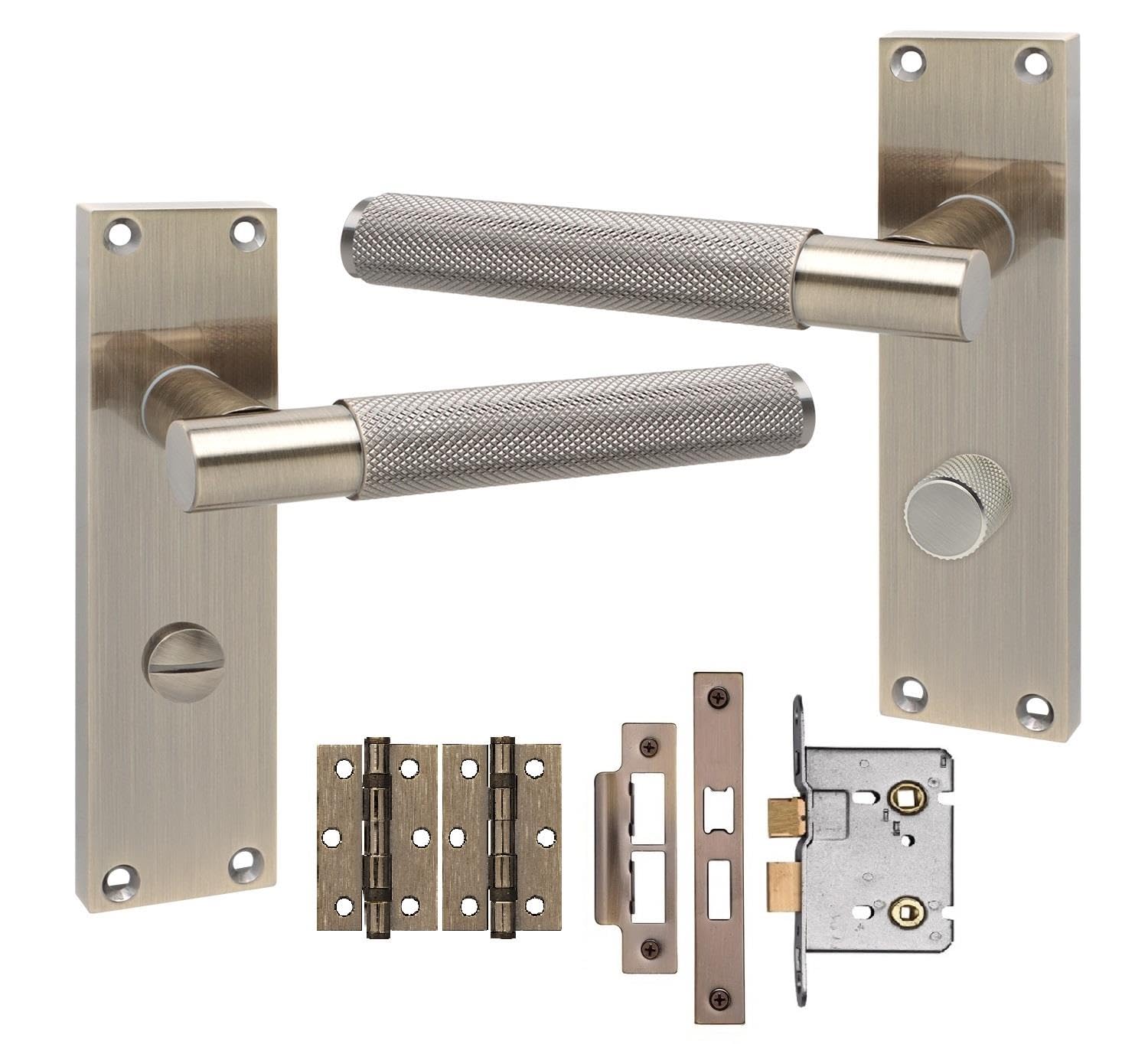 Golden Grace Antique Brass T-Bar Knurled Victorian Bathroom Door Handles Bathroom Mortise Lock Hinges Finish 150Mm Long