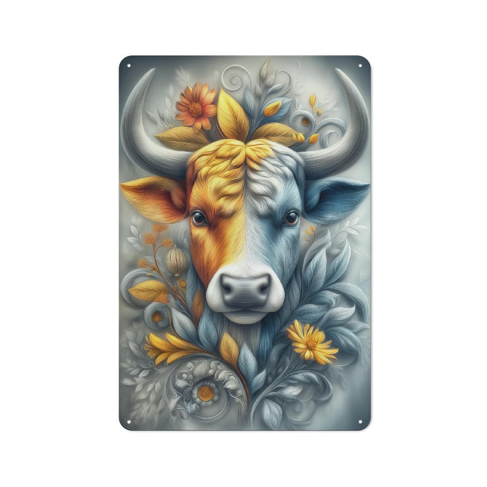 Junmoney Vibrant Bull Artistry Metal Wall Art Sign With Design 30X20cm, Vintage Vintage Wall Decor For Living Room, Hallway, Kitchen Or Cafe