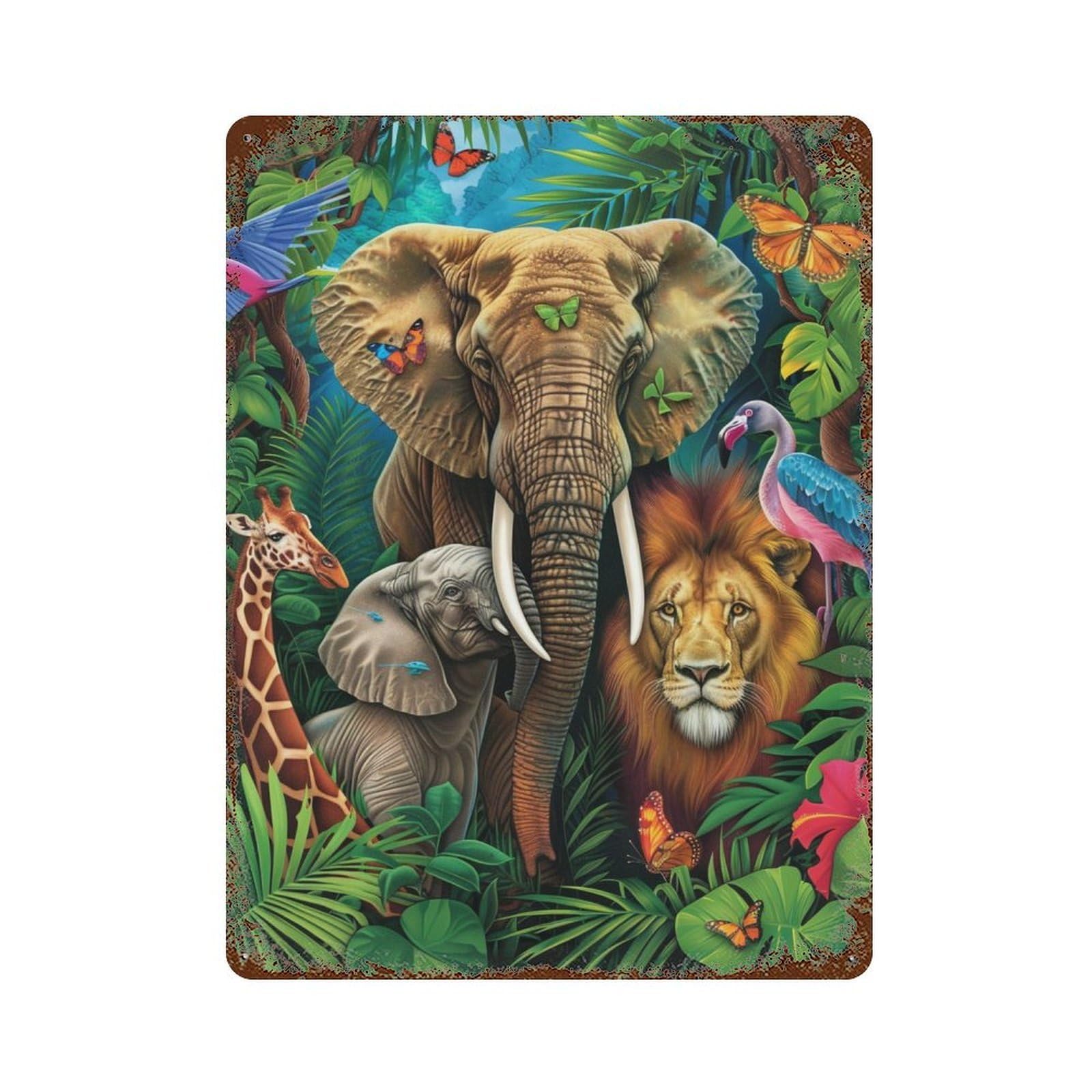 Tropical Jungle Safari Weathered Tin Sign 15.7"x11.8", Industrial Home Decor for Basement, Hobby Room And Garage Decor