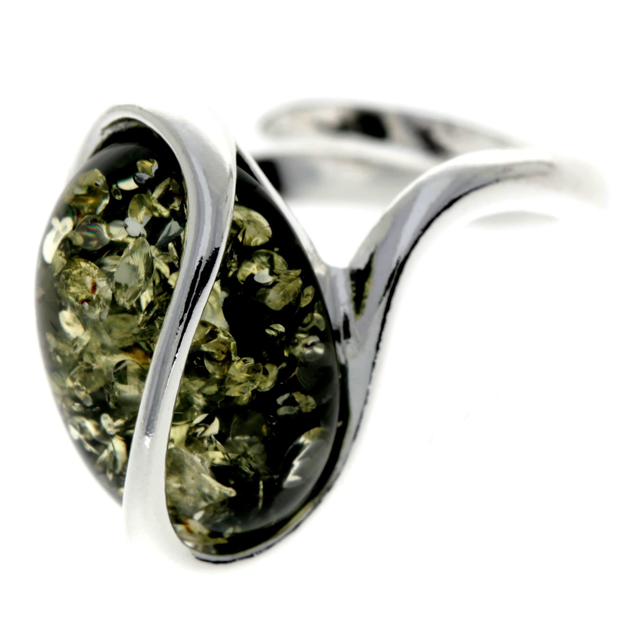 Anello regolabile in vera ambra baltica e argento Sterling 925, design moderno, GL477