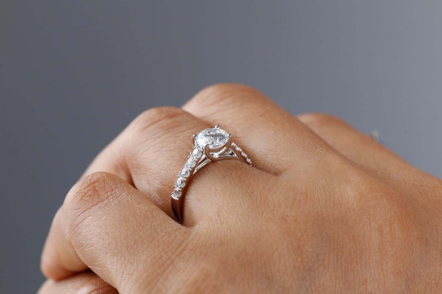 14k Authentic Gold Engagement Ring for Women Round Cut Solitaire AAA+ Cubic Zirconia (White Gold, 7)