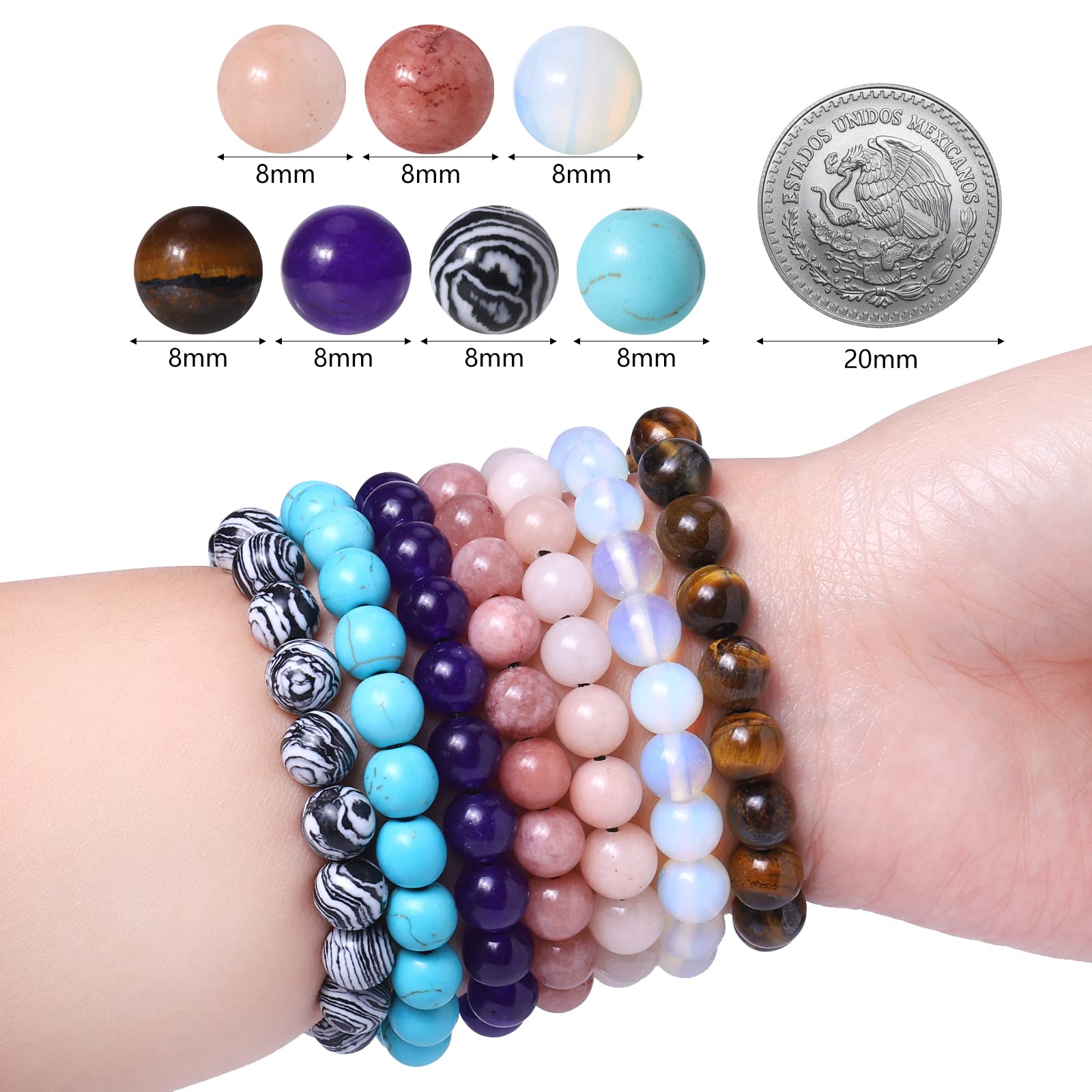 Kit Perles Bracelet 8MM Liangding - 1040 Perles Pierre Artificielle + Accessoires Pour DIY Bijoux
