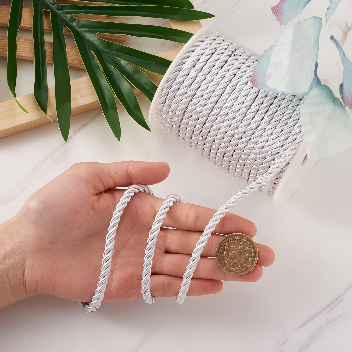 Craftdady 5mm Silver Nylon Twist Cord Trim About 18 Yards Braided Twist Rope for Necklace Bracelet Making