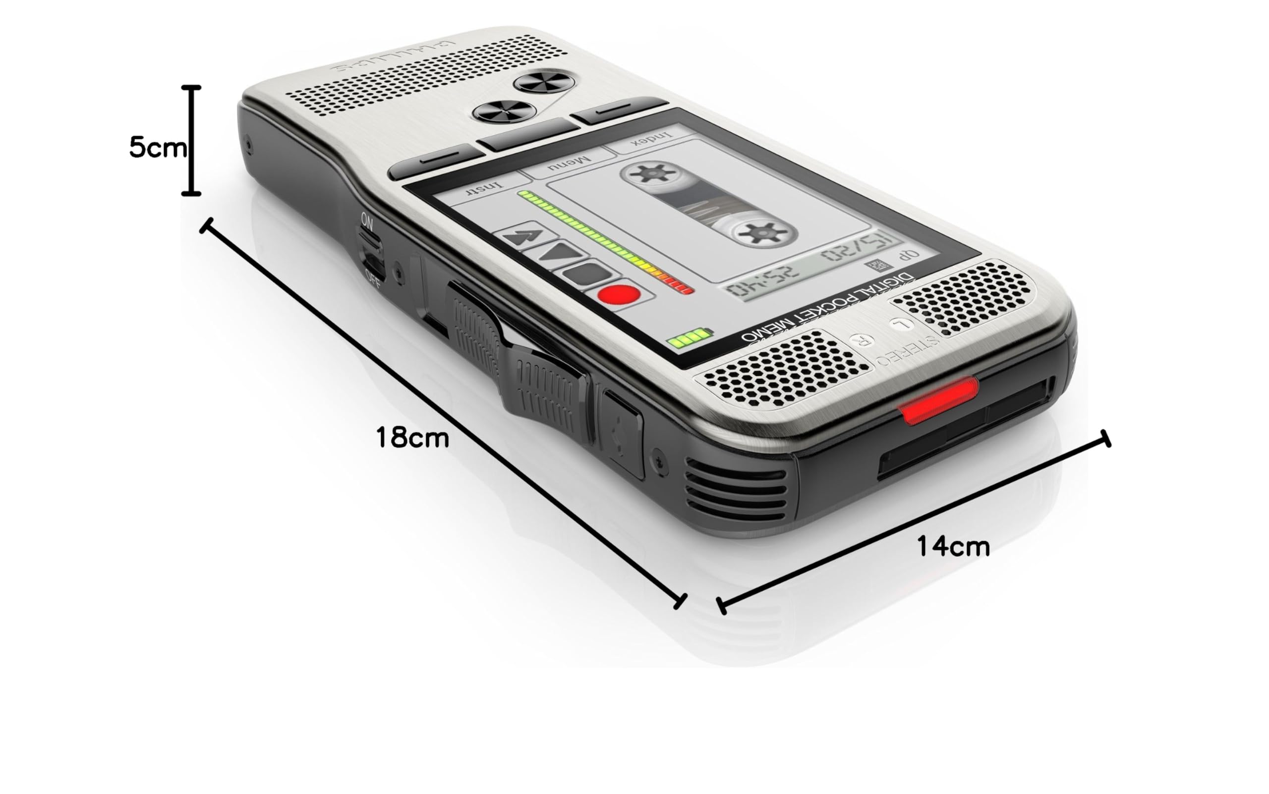Philips Pocket Memo Digitales Diktiergerät DPM7200 Schiebeschalter-Bedienung, 2 Mikrofone für Stereo-Tonaufnahmen, Farbdisplay, Edelstahlgehäuse, inkl. Diktiersoftware SpeechExec Basic 2-Jahres-ABO