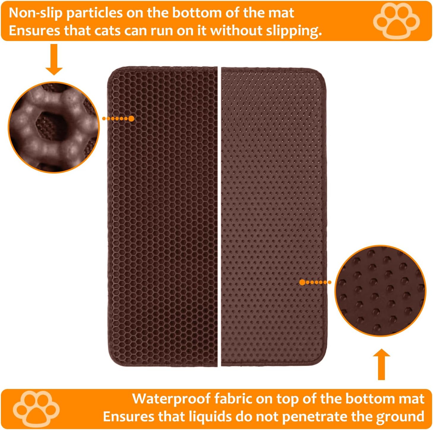 28"x48" Cat Litter Mat, EVA & Fabric Double Layer Design Waterproof Bottom Cat Litter Mat,Anti-slip Litter Box Mat,Easy To Catch Pet Litter,Easier To Clean,Washable,Soft on Paws,Large Capacity,Brown