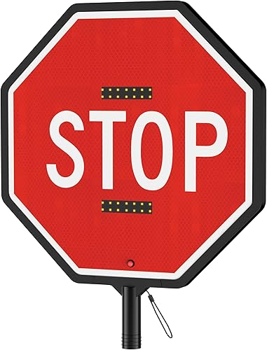 Miniatura 9 de Remo de tope de mano de 18 pulgadas con batería incorporada, 3 modos LED reflectante de control de tráfico para construcción, cruces escolares, alta