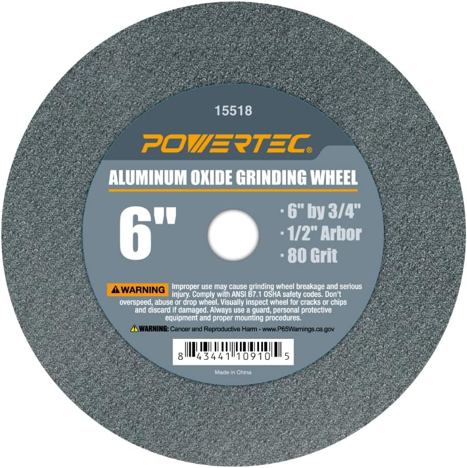 POWERTEC Bench Grinder Wheel 2PK, 8 Inch Grinding Wheel 100 Grit, White Aluminum Oxide, 8 Bench Grinder Wheels for Pedestal & Benches, 1" Thick 5/8" Arbor, Sharpening Shaping Drill Bits -15513-P2