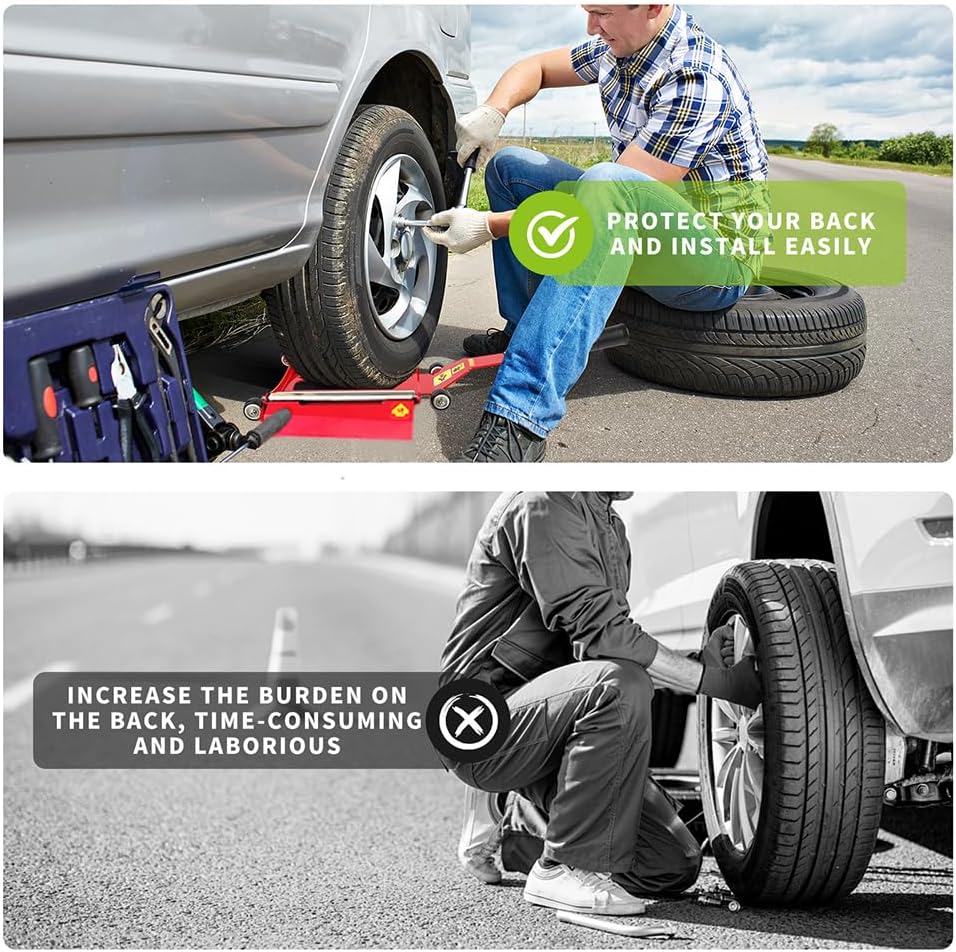 Upgraded Portable Effortless Tire Jack Disassembly Tool, Tire Jack Tool with Roller Plate (Single ramp, L)