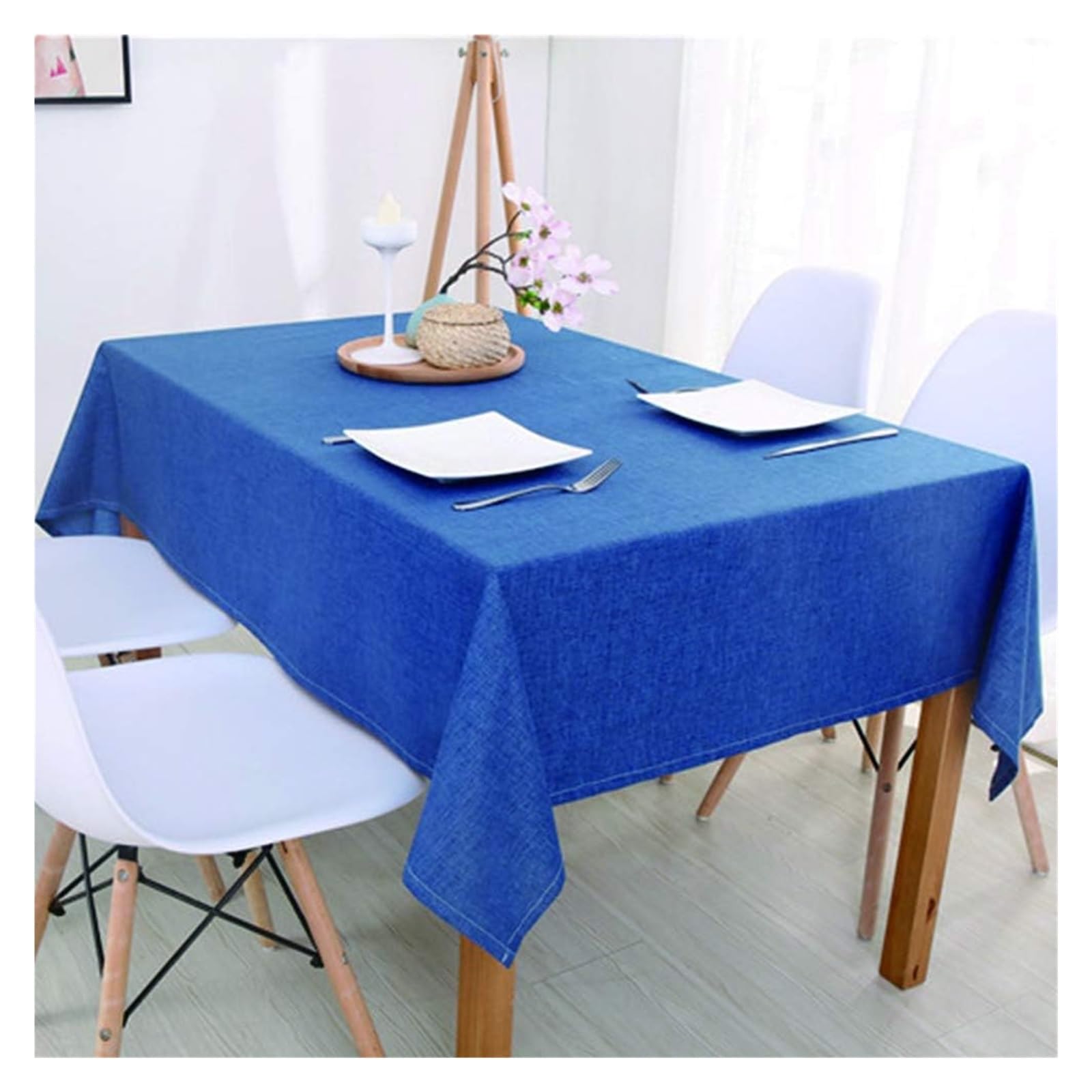 Nappe en lin rectangulaire bleu marine 130x180 infroissable et antitache