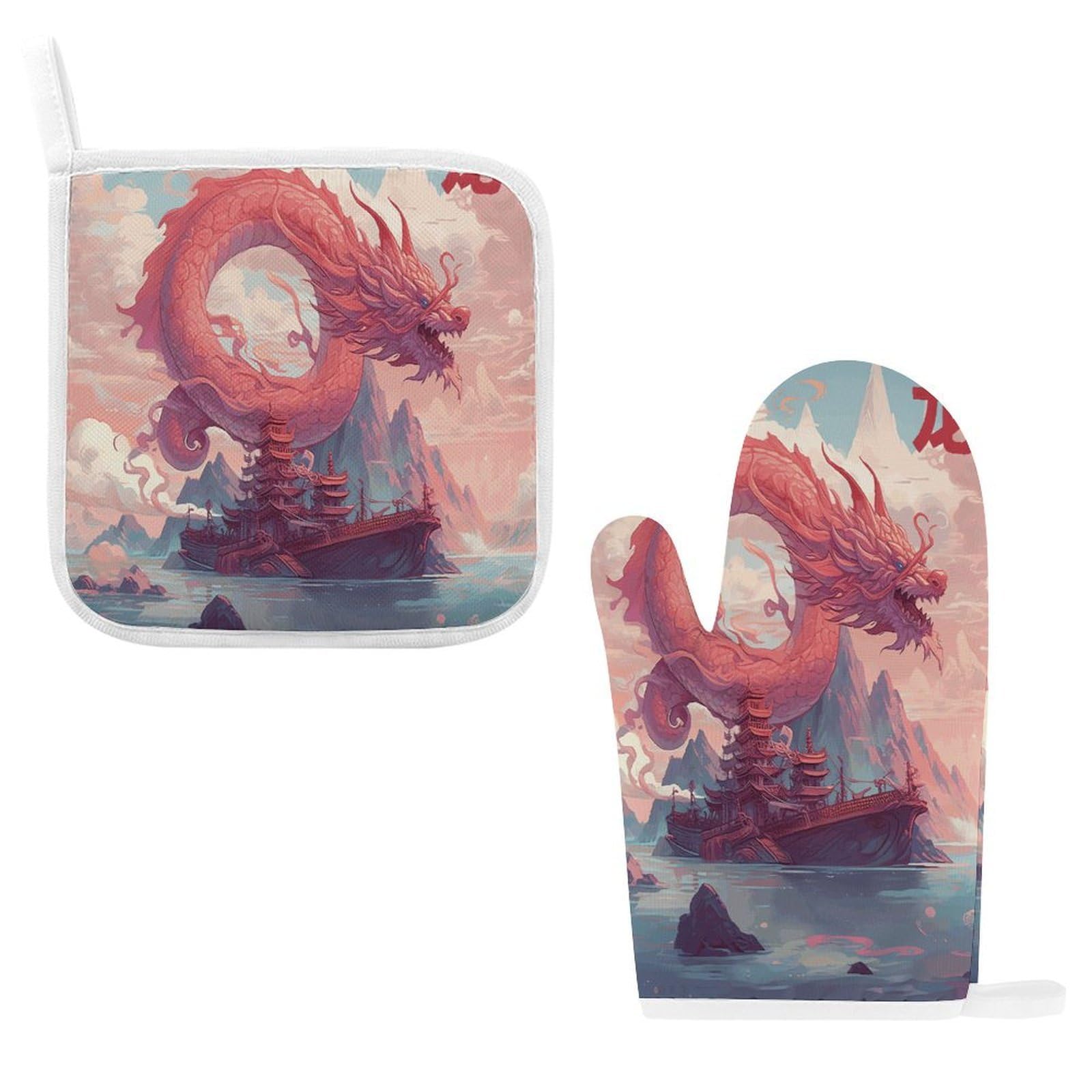 Fodpand Style Dragon And Cloud Oven Mitts And Pot Holders Sets