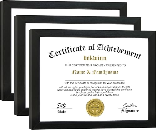 Juego de 3 marcos para diploma de 8.5 x 11 pulgadas con vidrio de alta definición, para pared y mesa, color negro