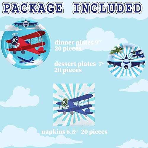 Miniatura 3 de Platos y servilletas de fiesta de avión, decoraciones de fiesta de avión, suministros de fiesta de avión para 20 invitados