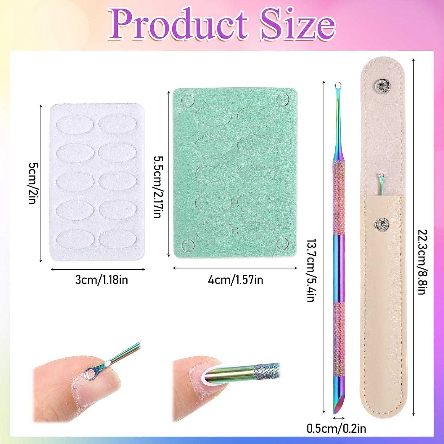 Cuticle Tools, Pre-treatment Cuticle Pusher, Circle Bevel Shovel Double Head Cuticle Remover Pusher, Loop Cuticle Pusher, Russian Prep Nail Pushers with 100#/240# Grit Nail Files for Salon Home Use