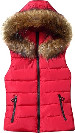 Women Quilted Hooded Vest Zip Up Sleeveless Outerwear Padded Jacket Fall Winter Coat with Pockets