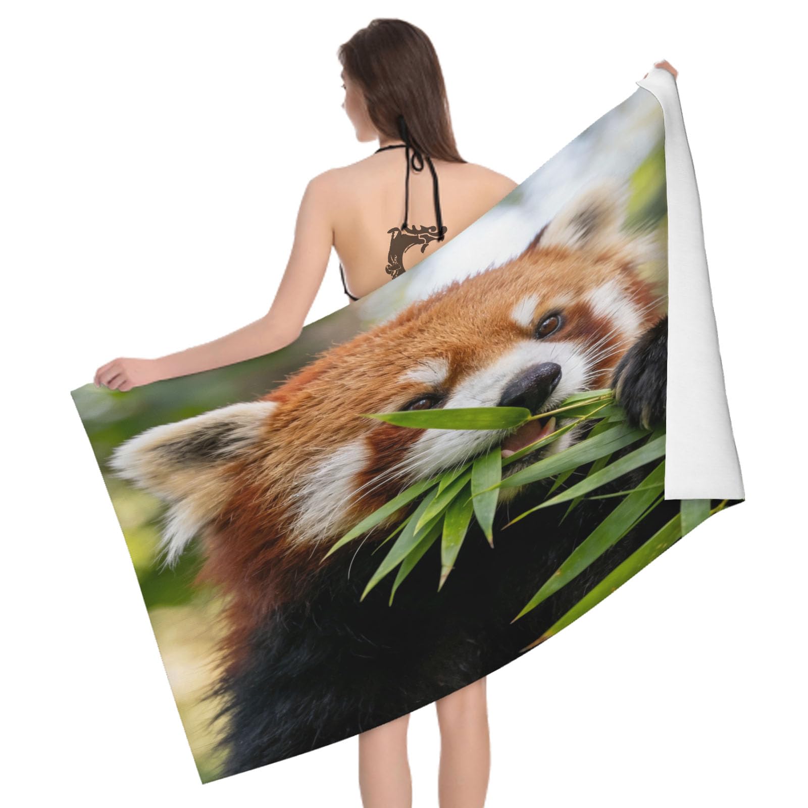 Leichong 3D Little Panda Beach Towel Large Microfiber Soft Quick Dry for Adults, Bamboo Bath Towel Lightweight Soft Absorbent for Travel Swimming Pool Sports, 80 x 160 cm