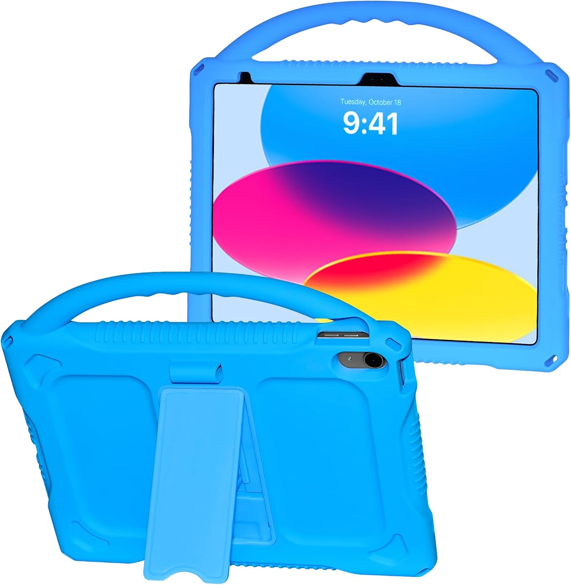 Adocham Kids Case for New iPad (A16) 11th Generation 11 Inch 2025/10th Generation 10.9 Inch 2022 Built-in Stand Handle,Lightweight Shockproof Silicone Kids Cover for iPad 10th/11th Gen(Blue)