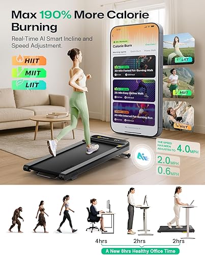 Miniatura 10 de UREVO Walking Pad, Under Desk Treadmill for Home/Office, Portable Walking Treadmill 2.25HP, Walking Jogging Machine with APP 265 lbs Weight Capacity