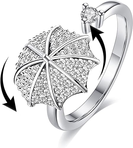 Akeoqi Anillos giratorios para la ansiedad, para aliviar el estrés, tamaño ajustable, diseño abierto, anillo giratorio con incrustaciones de