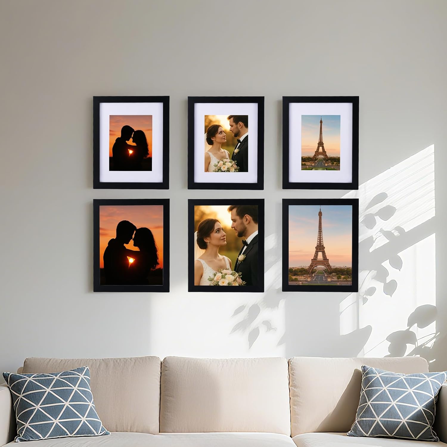 6 Pcs 11x14 Black Picture Frame - Display Pictures 8x10 with Mat or 11 x 14 without Mat - Black Wood Picture Frames for Wall Mounting - Wooden Photo Frame for 11 14 Matted to 8x10 Print Set of 6