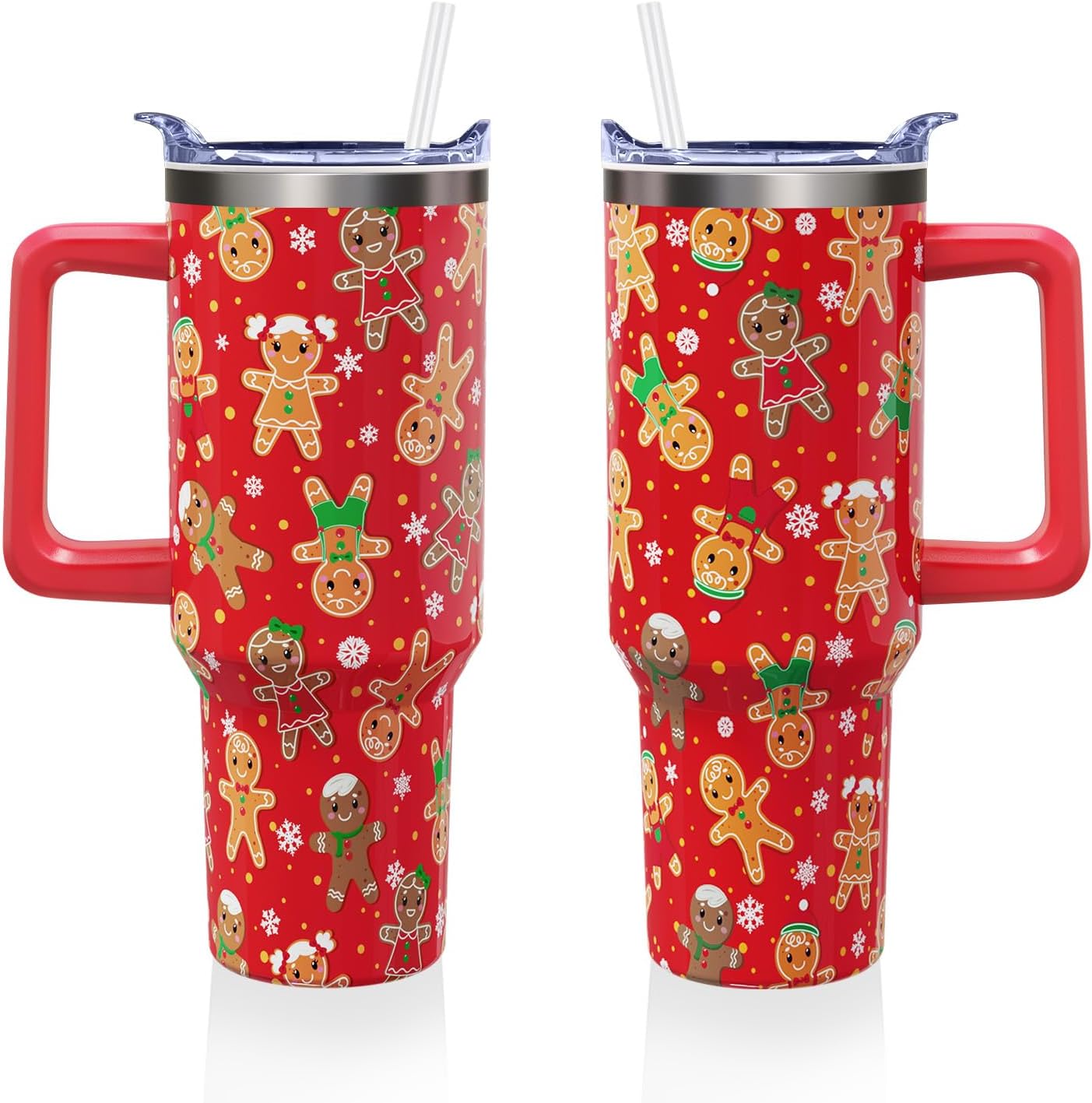 Christmas Gingerbread 40 oz Tumbler with Lid Handle and Straw Merry Christmas Stainless Steel Double Walled Insulated Cup Winter Holiday Xmas Travel Mug Gifts for Men and Women (1PC)