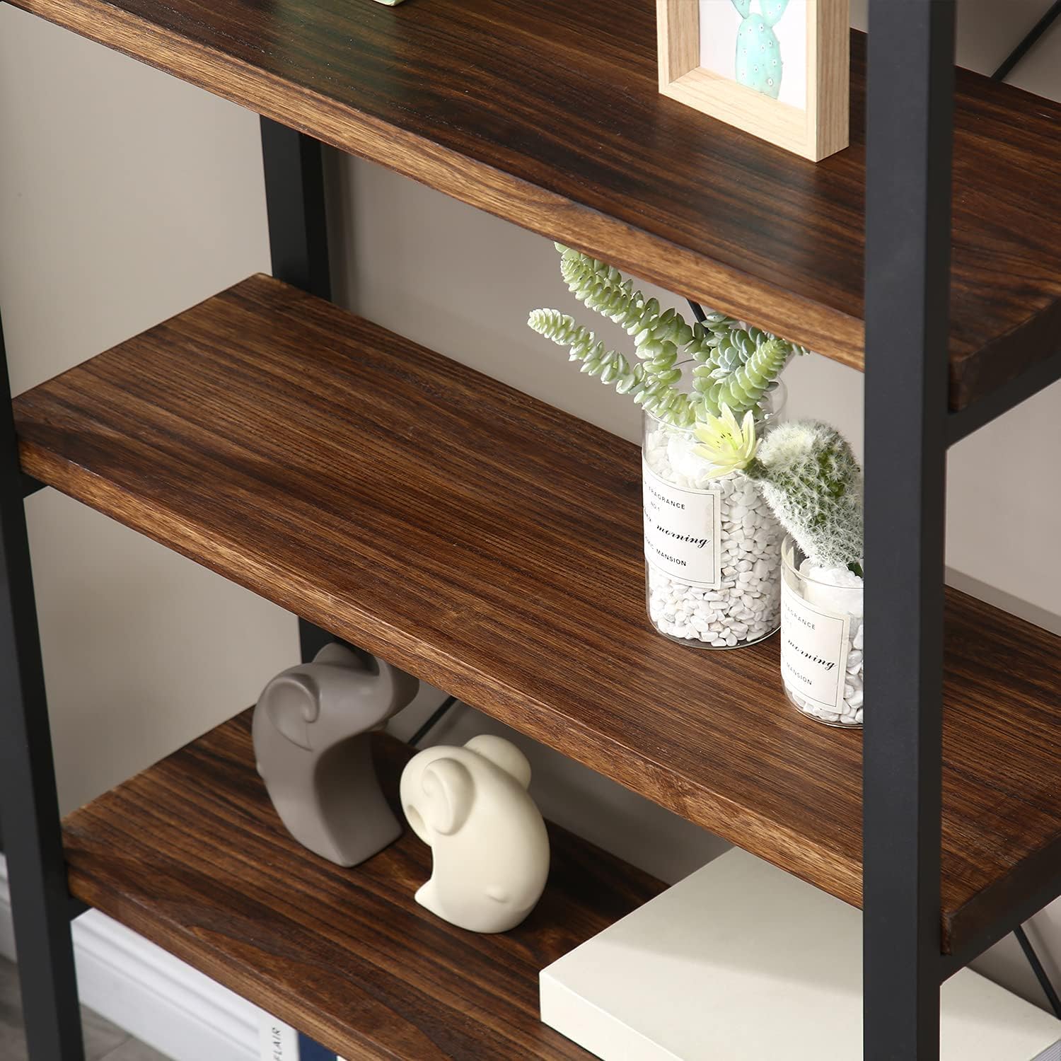 industrial shelf 5段 ビンテージ ブラウンIPR80 DESKIZIA 5-Tier Industrial Bookshelf with Solid Wood Shelves