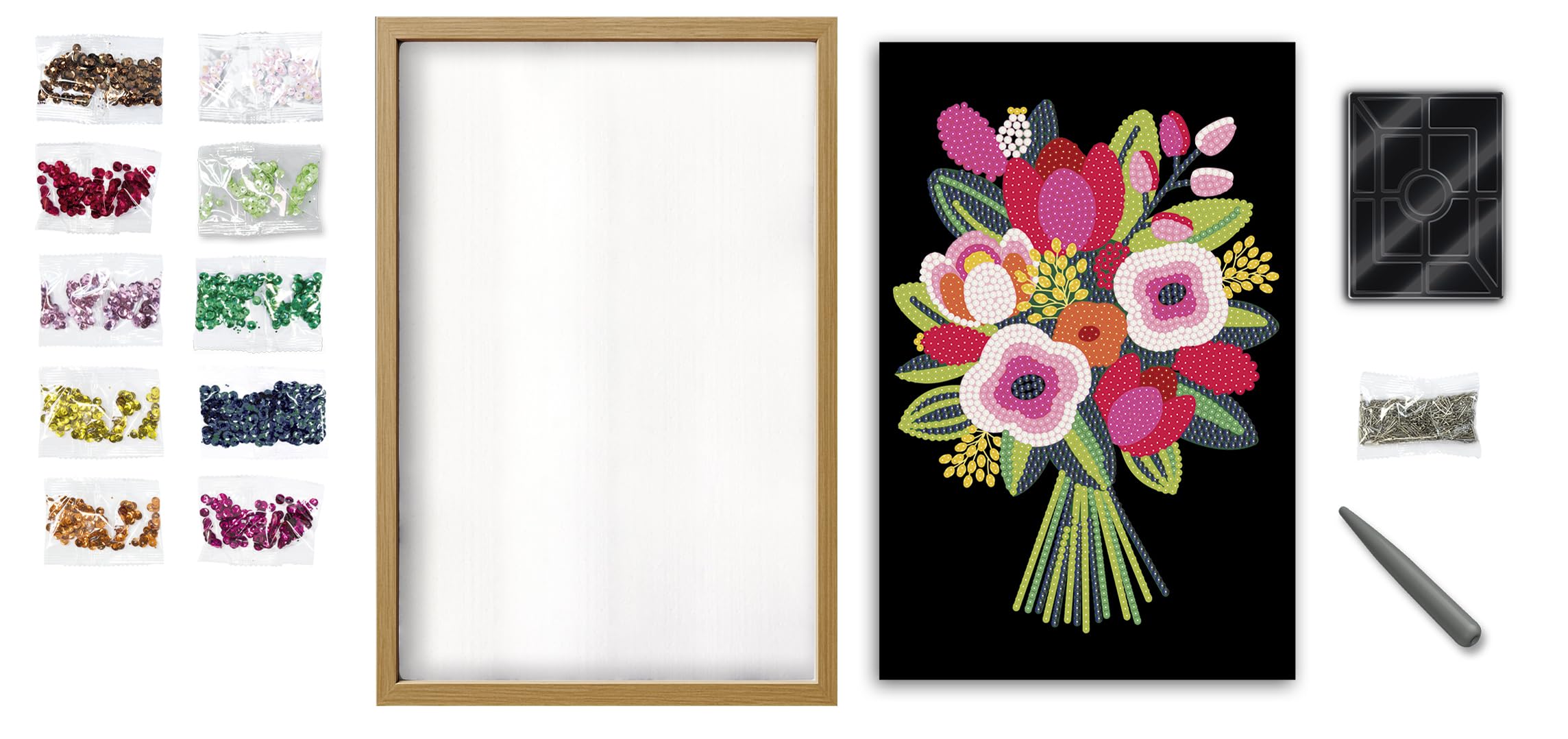 Lansay - Collection Sequins Bouquet de Fleurs - Cadre en Bois - Dès 14 Ans