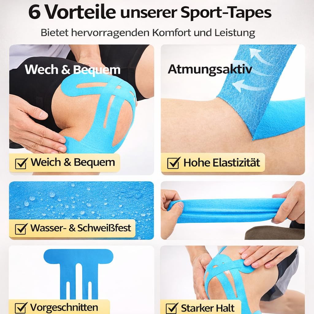 Tape Kniegelenk, 20er-Pack Knie-Tape, Hautfreundlich, Ergonomisch, FüR Sport Und Alltag, Atmungsaktiv & Wasserfest (20PCS,Blau)