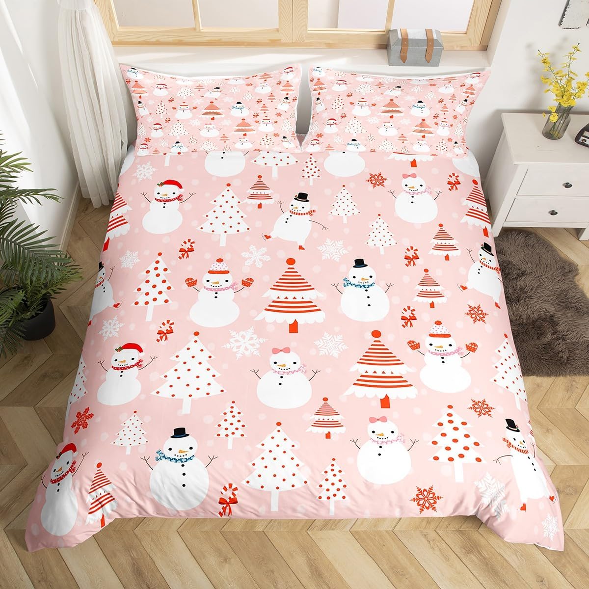 Christmas Kids Bedding Set Cartoon Snowman Bedding Duvet Cover Set for
