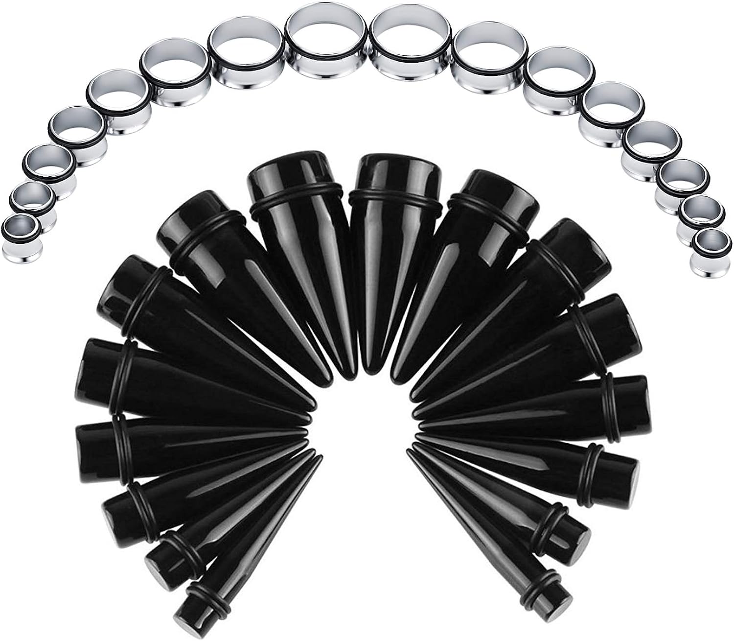 Crdifu 16 Pairs Ear Stretching Kit Acrylic Tapers Surgical Steel Plugs
