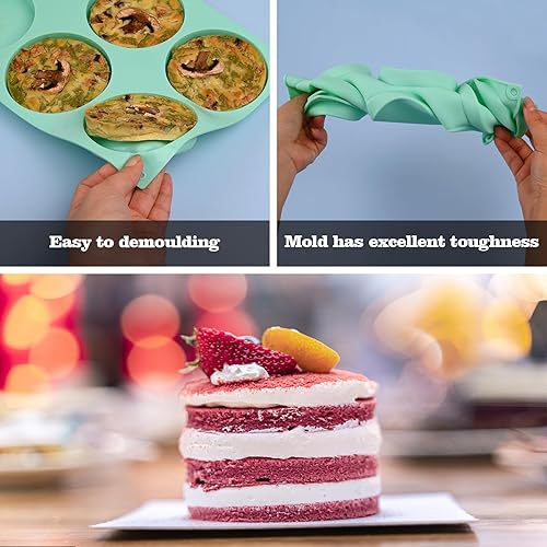 Miniatura 8 de HUAKENER Molde para tartas de 6 cavidades Heritage Bundtlette, molde antiadherente de silicona para hornear cupcakes, donas, pan de maíz, brownies,