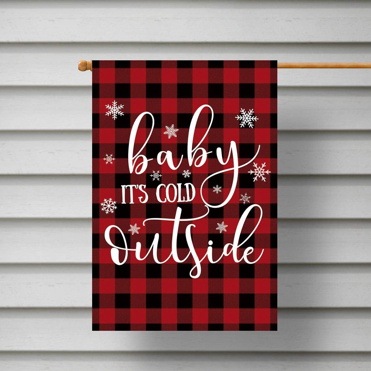 Texupday Baby It's Cold Outside Christmas Decoration Winter Buffalo Check Plaid Rustic House Flag Winter Holiday Outdoor Yard Flag 28" x 40" - Image 4
