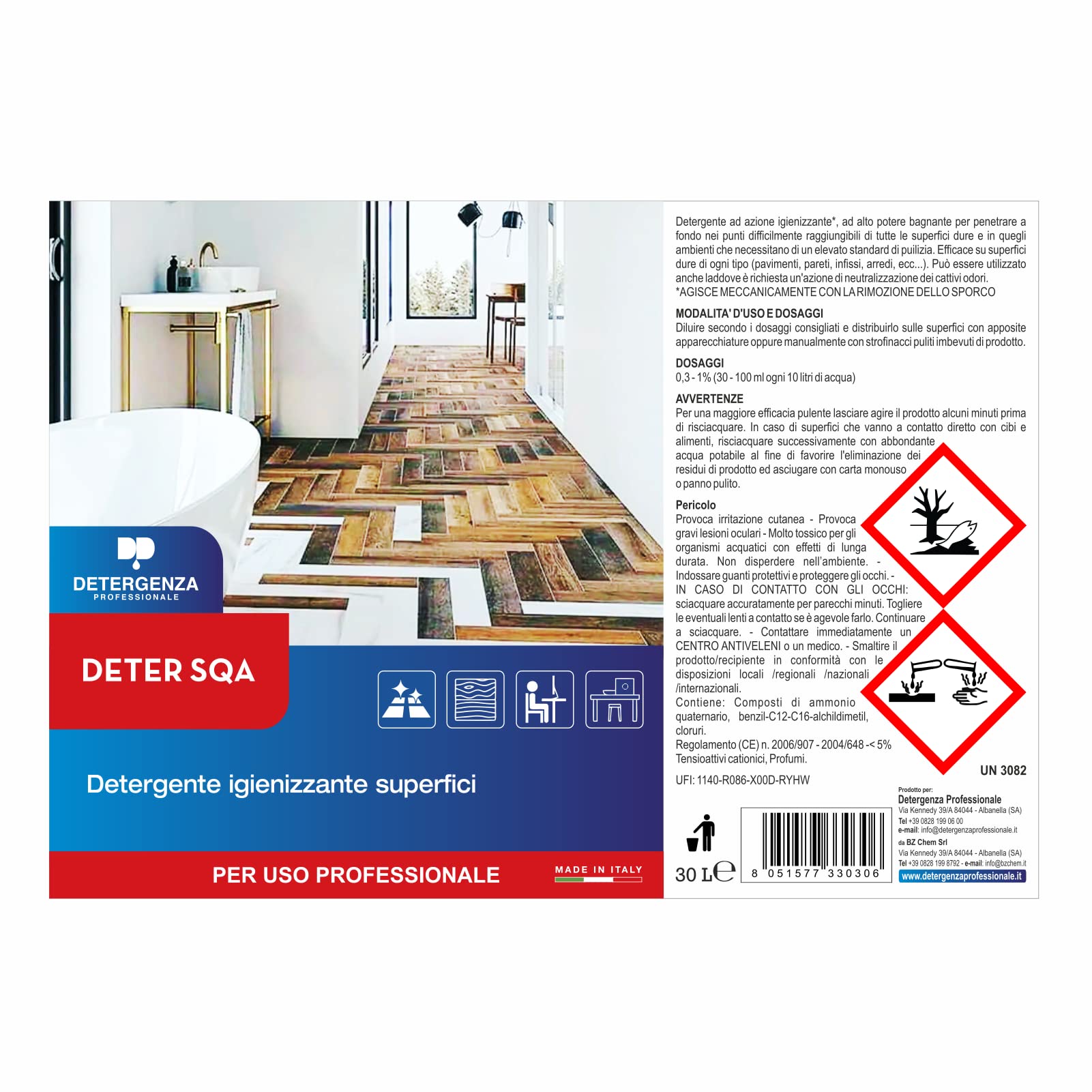 DETERGENTE IGIENIZZANTE SUPERFICI Deter SQA CONCENTRATO - Tanica da 30 L
