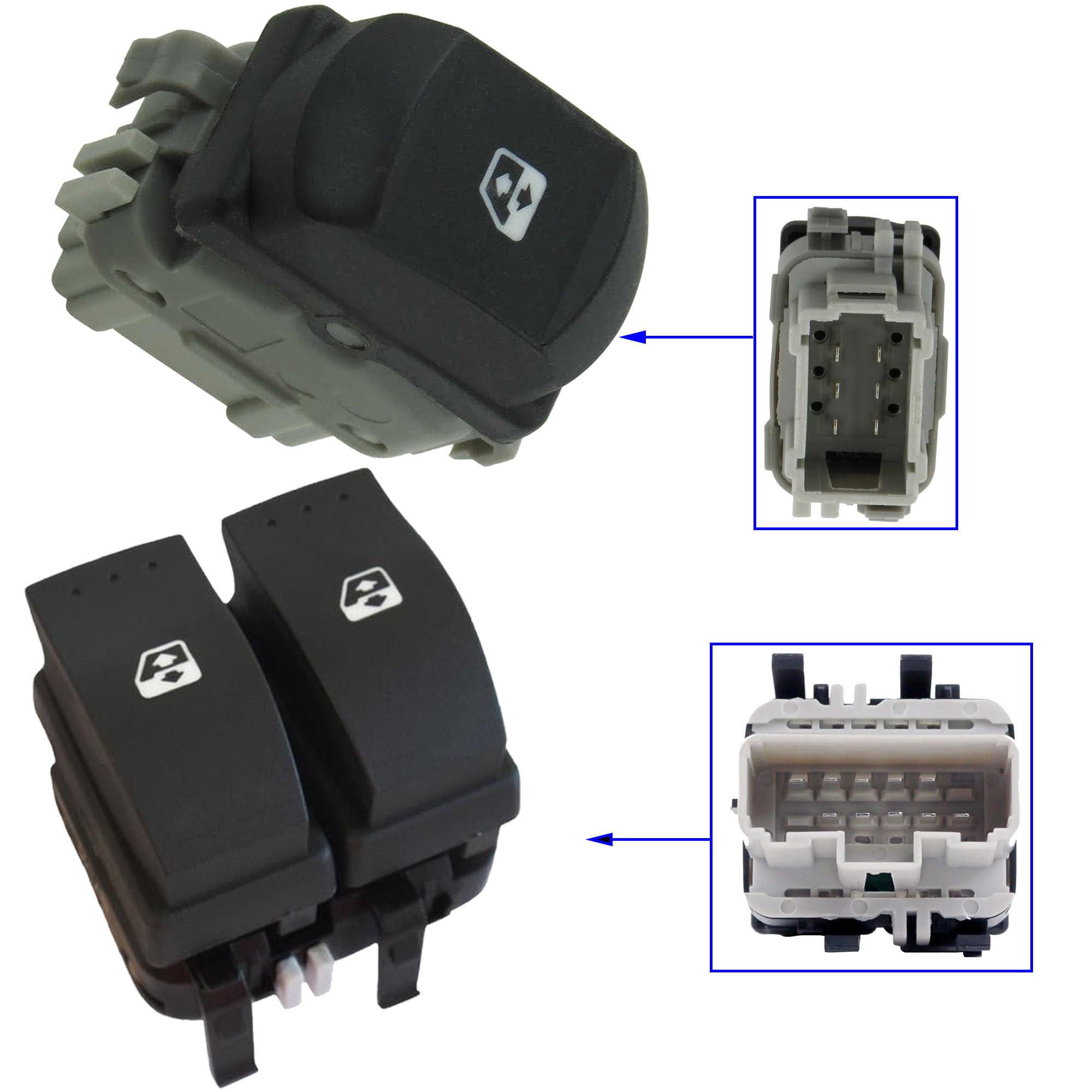 Partsline Double Bouton de Lève-Vitre Avant Gauche avec Bouton de Lève-Vitre Avant Droit compatible avec Espace 4, Mégane 2, Scénic 2 - Équivalent à 8200015088 8200315013