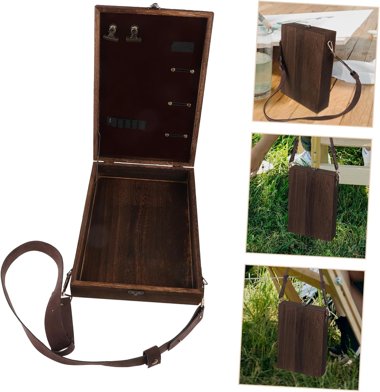 ERINGOGO 13x9in Wooden Sketch Box with Shoulder Bag Postman Tool Bag for Artists Designers Students Storage Organizer