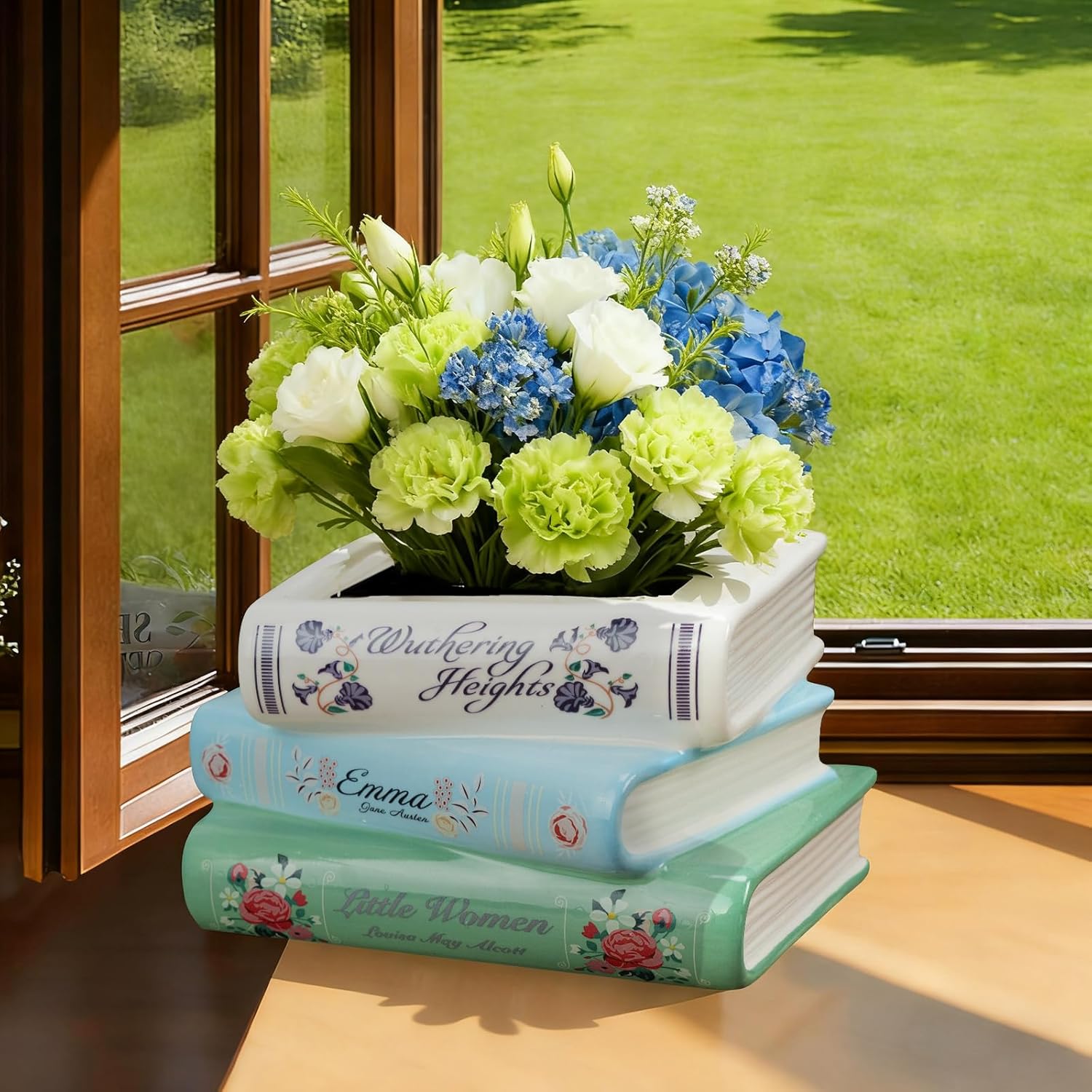 Book Flower Vase, Book Planter, Book Planters for Indoor Plants, Cute Flower Pot for Bookshelf Decor, Home Decor, Book Shaped Vase for Book Lovers Gifts