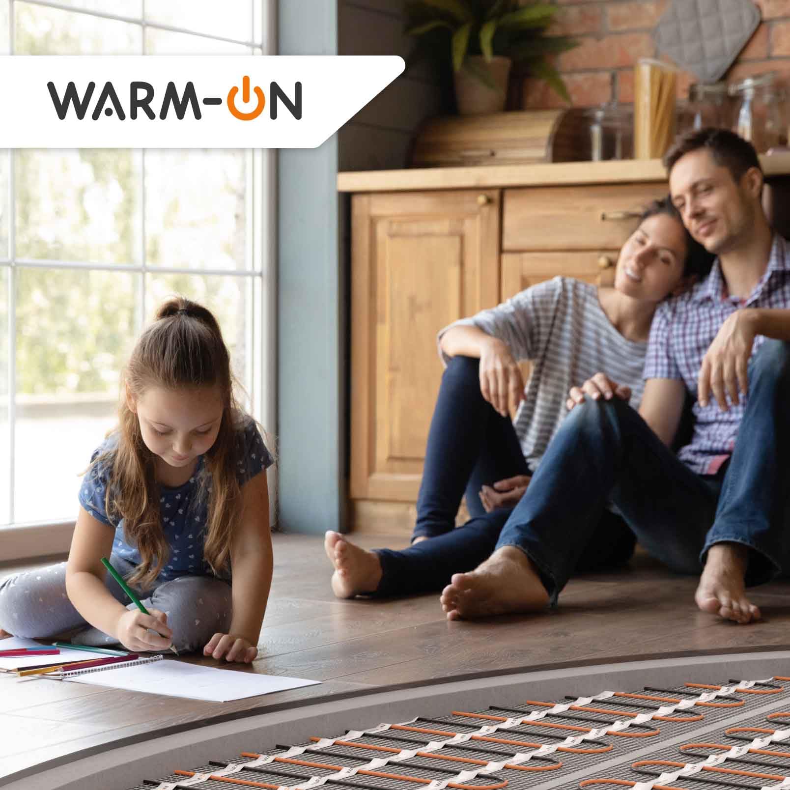 Calefacción eléctrica por suelo radiante para azulejos: Estera calefactora de dos núcleos WARMON Classic 150 W/m², con termostato a elegir, termostato: TP 750 Non WiFi - Negro, Tamaño de la