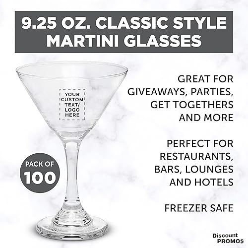 Miniatura 10 de Vasos de Martini clásicos personalizados de 9.25 onzas, juego de 10, paquete personalizado a granel, ideal para cócteles, recuerdos de boda,