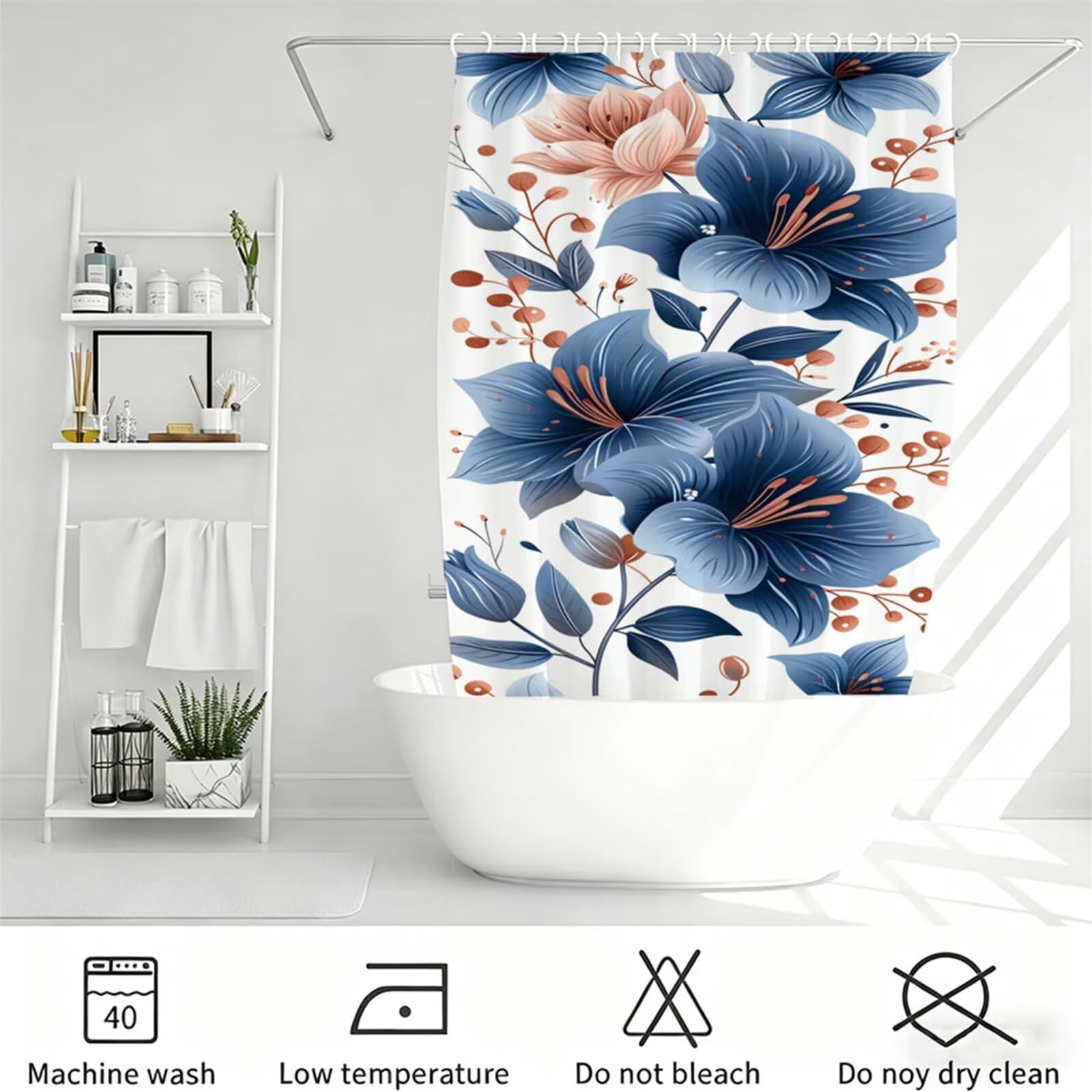 Duschvorhang Weiß, Polyester Stoff aus Textil – Wasserdicht – Waschbar – Inkl 12 Ringe – Badewannenvorhang für Dusche & Badewanne, Shower Curtains 160x200cm Anlage J-637