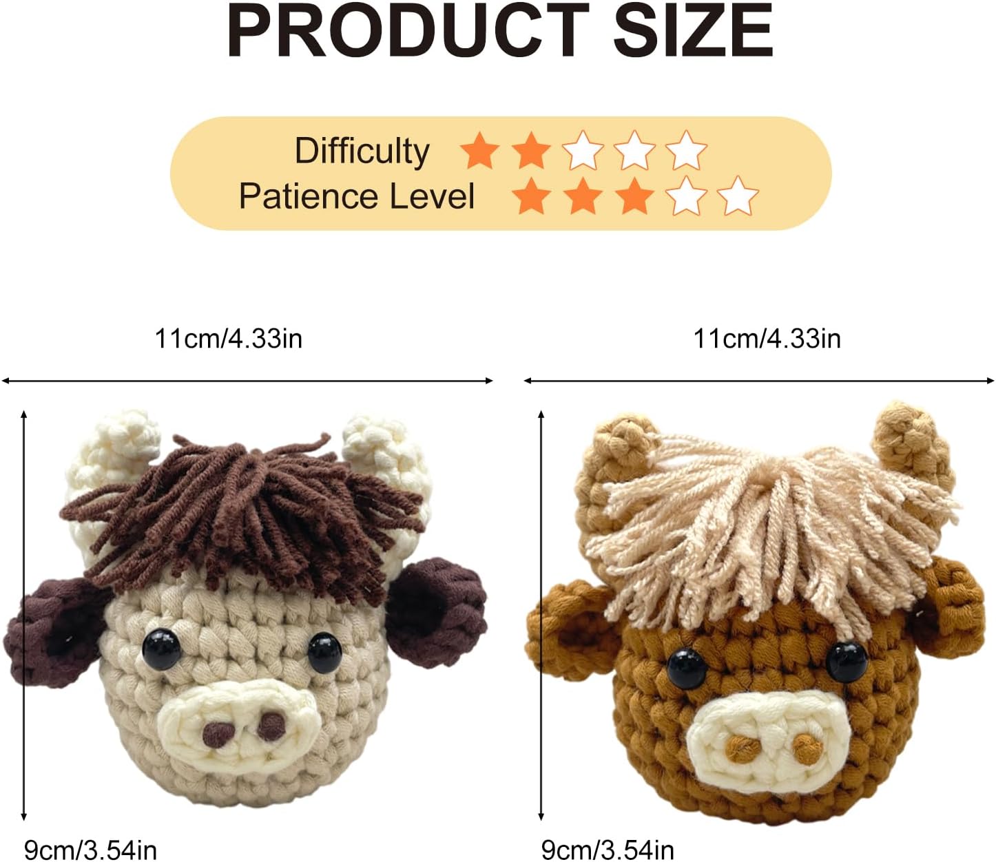 Crochet Kit for Beginners - 2 Pcs Highland Cow Crochet Starter Kit with Step-by-Step Video Tutorial, Easy Amigurumi Set for Adults, Women Learn to Crocheting Gift Idea