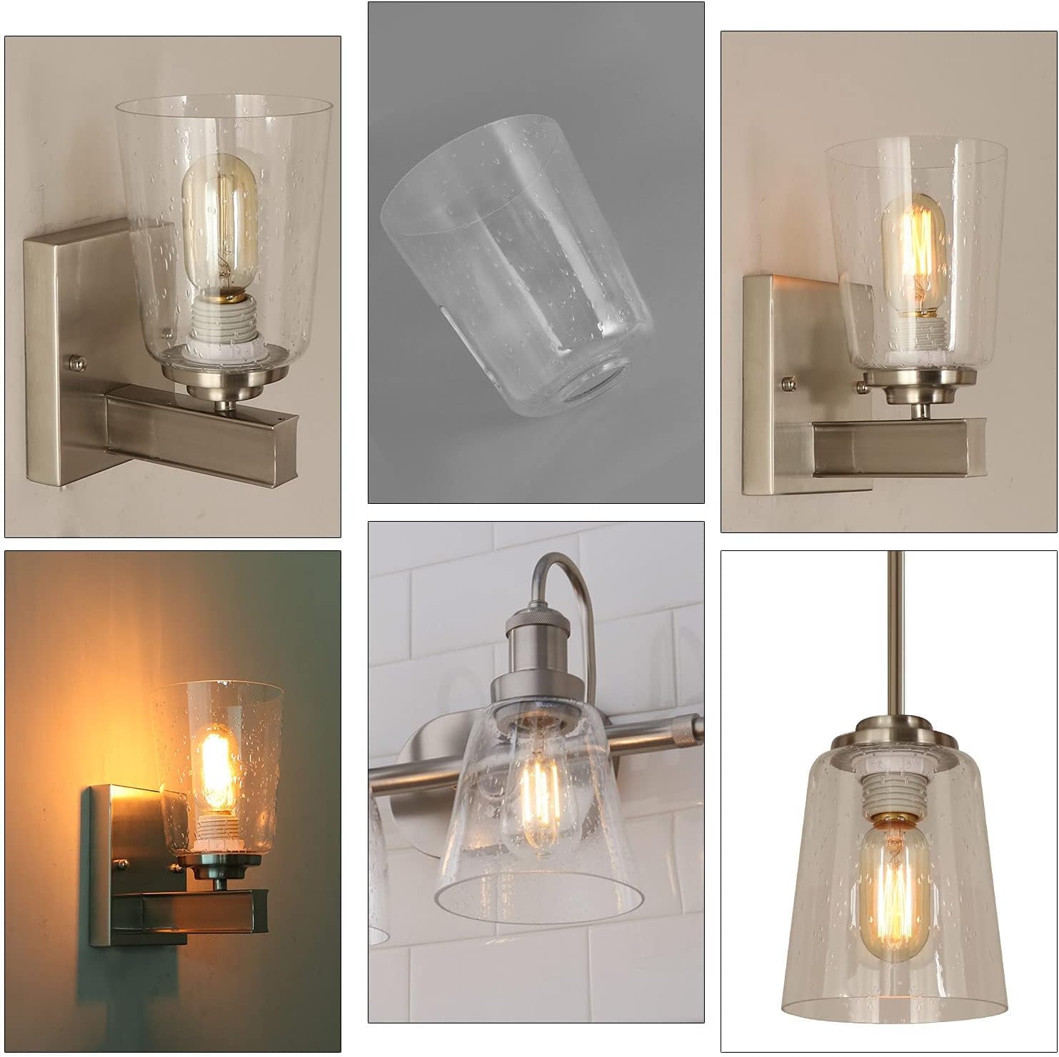 2 Pack Clear Seeded Glass Shade, Modern Light Fixture Replacement Globe or Cover with 1-5/8-Inch Fitter for Chandelier Wall Sconce Pendant Light, G0025