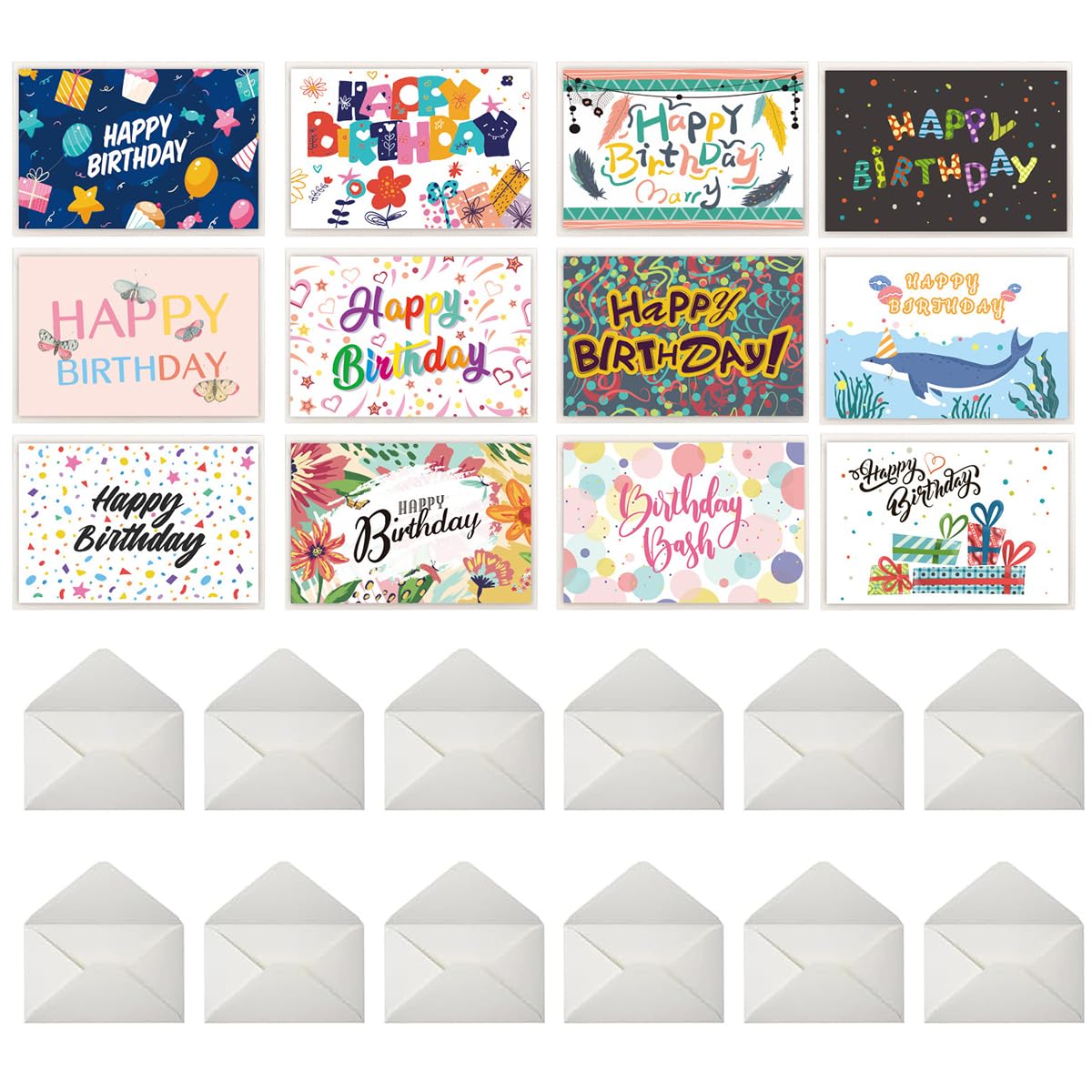 Happy Birthday Cards with Envelopes, Variety Set of 12PCS Assorted Birthday Cards for Men, Women, Friends & Family, Beautifully Designed Greetings Card for Celebrations, Special Occasions-Style s631