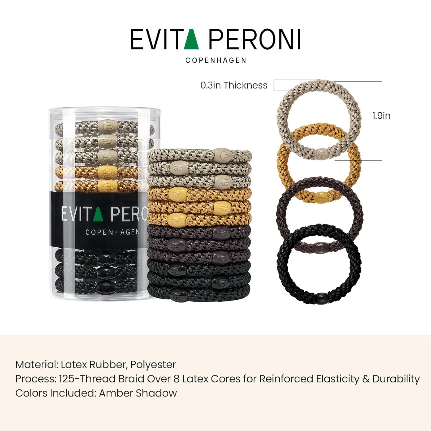 EVITA PERONI Hair Ties - 12 Pack No Damage Hair Elastics, Ponytail Holders for Thick Hair - Secure Hold for Yoga, Gym, Workout - Ideal for Women's Day Gifts - Amber Shadow