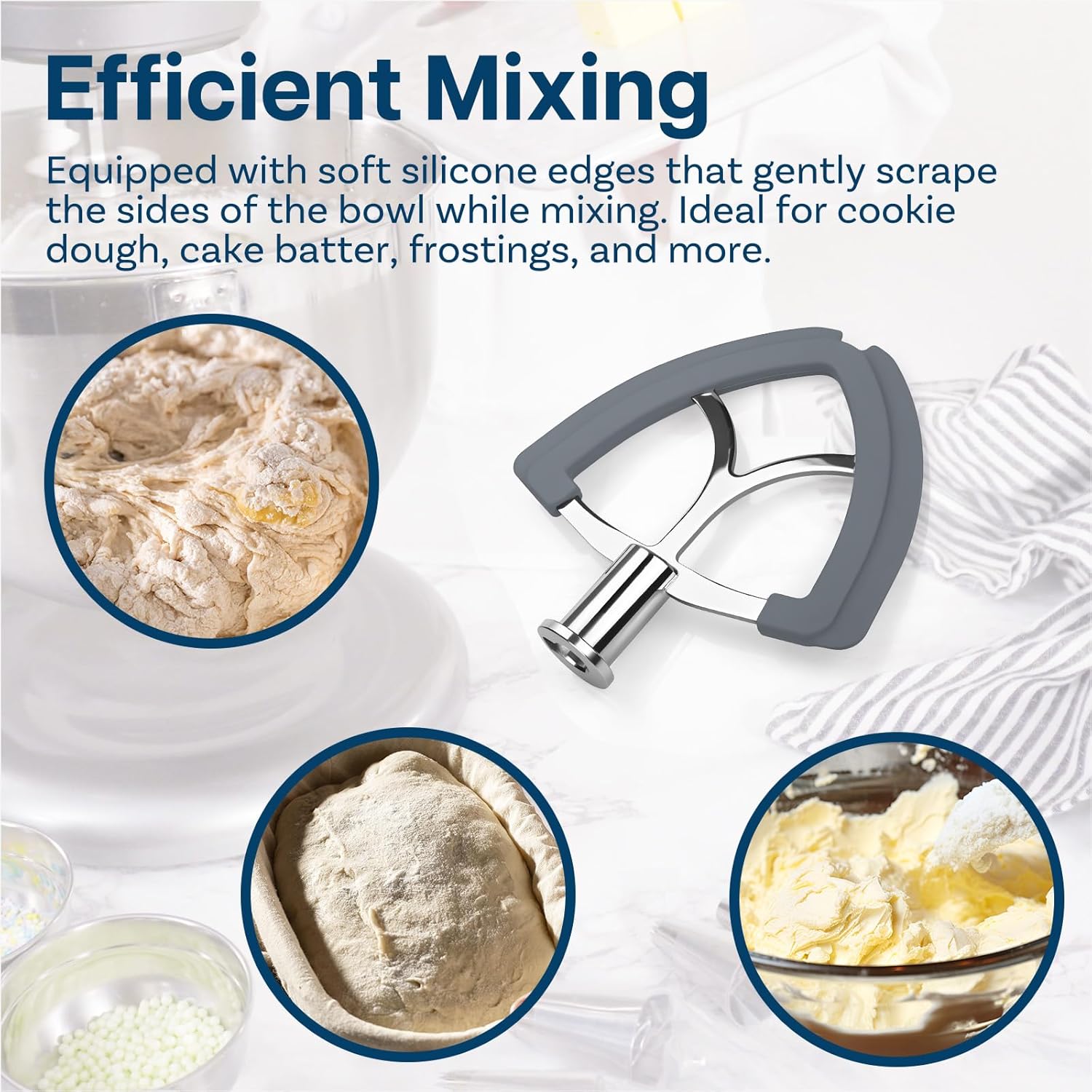 Mixer Attachments for KitchenAid 4.5–5 Quart Tilt-Head Stand Mixers – Compatible with Artisan & Classic – Beaters, Whisks, Dough Hooks & Attachment Sets by MMOBIEL (Flex Edge Beater, Stainless Steel)