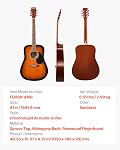 VEVOR Dreadnought Acoustic Guitar, 41 in, 6-String Sunburst Solid Spruce Top Guitar, Beginner Bundle with Gig Bag, Tuner, Strap, Strings, Picks, Capo, Rosewood Fingerboard, for Adult Taller Player