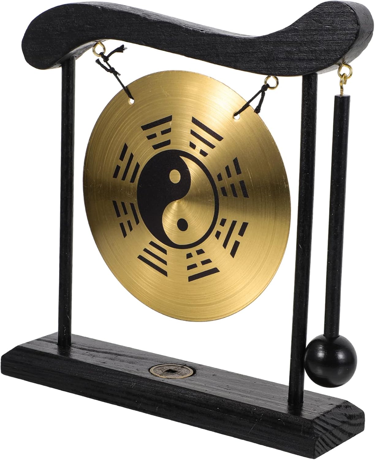 Alloy Desktop Gong Craft with Stand Feng Shui Drum Ornament Vintage Chinese Decor for Home Office and Unique Idea