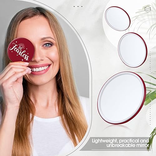 Miniatura 7 de Hoolerry 48 piezas de espejo compacto inspirador rojo a granel redondo de 2.8 pulgadas, espejo de vidrio para maquillaje, espejo de bolsillo